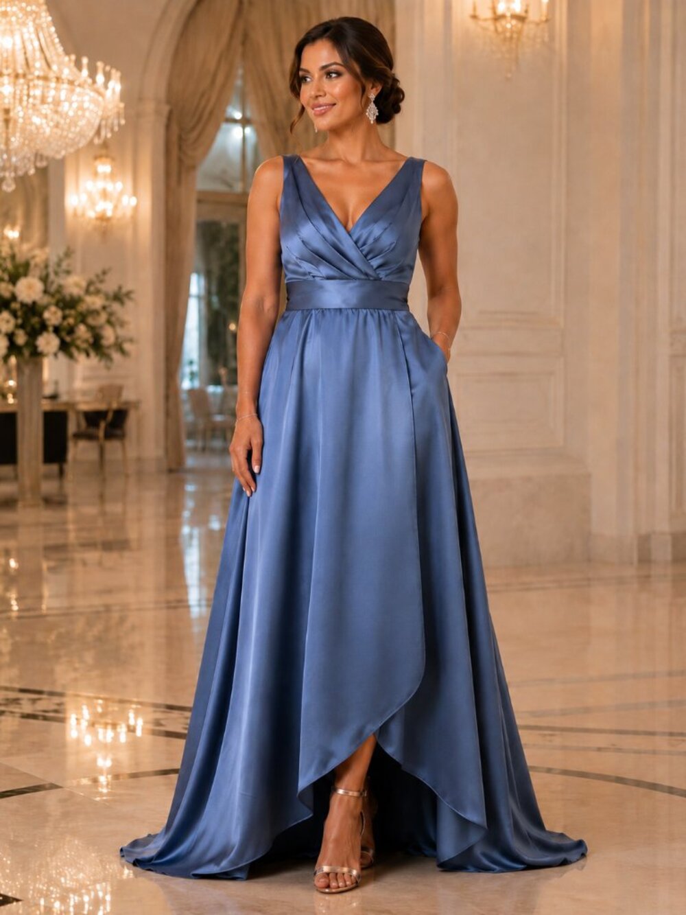 Alex Evenings Blue Satin Gown – Size 12 NWOT